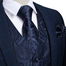 Blue Paisley Jacquard Silk Waistcoat Vest Necktie Handkerchief Cufflinks Set