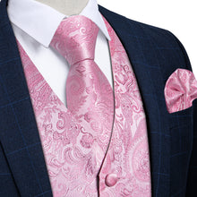 Men’s Casual Knit Waistcoat Vest Necktie Handkerchief Cufflinks Suit Set in Pink