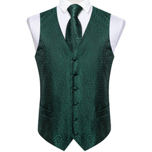 Green Solid Silk Waistcoat Vest Tie Pocket Square Cufflinks Set