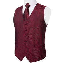 Bright Red Solid Silk Waistcoat Vest Necktie Handkerchief Cufflinks Set