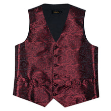 Claret Floral Jacquard Silk Waistcoat Vest Bowtie Handkerchief Set