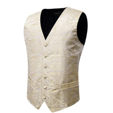 Casual Khaki Floral Jacquard Silk Vest Bowtie Handkerchief Cufflinks Set