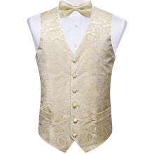 Casual Khaki Floral Jacquard Silk Vest Bowtie Handkerchief Cufflinks Set