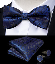 Blue Floral Jacquard Silk Vest Bowtie Handkerchief Cufflinks Suit Set
