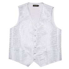Fashion White Paisley Jacquard Silk Vest Bowtie Handkerchief Cufflinks