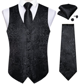 Blue Paisley Jacquard Silk Waistcoat Vest Handkerchief Cufflinks Tie ...