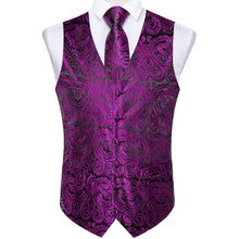 Men's Classic Purple Floral Jacquard Silk Waistcoat Vest Tie Handkerchief Cufflinks Suit Set