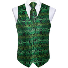 Hot Green Paisley Jacquard Silk Waistcoat Vest Tie Pocket Square Cufflinks Set