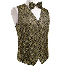 Men's Golden Paisley Jacquard Silk Waistcoat Vest Bowtie Handkerchief Cufflinks Set