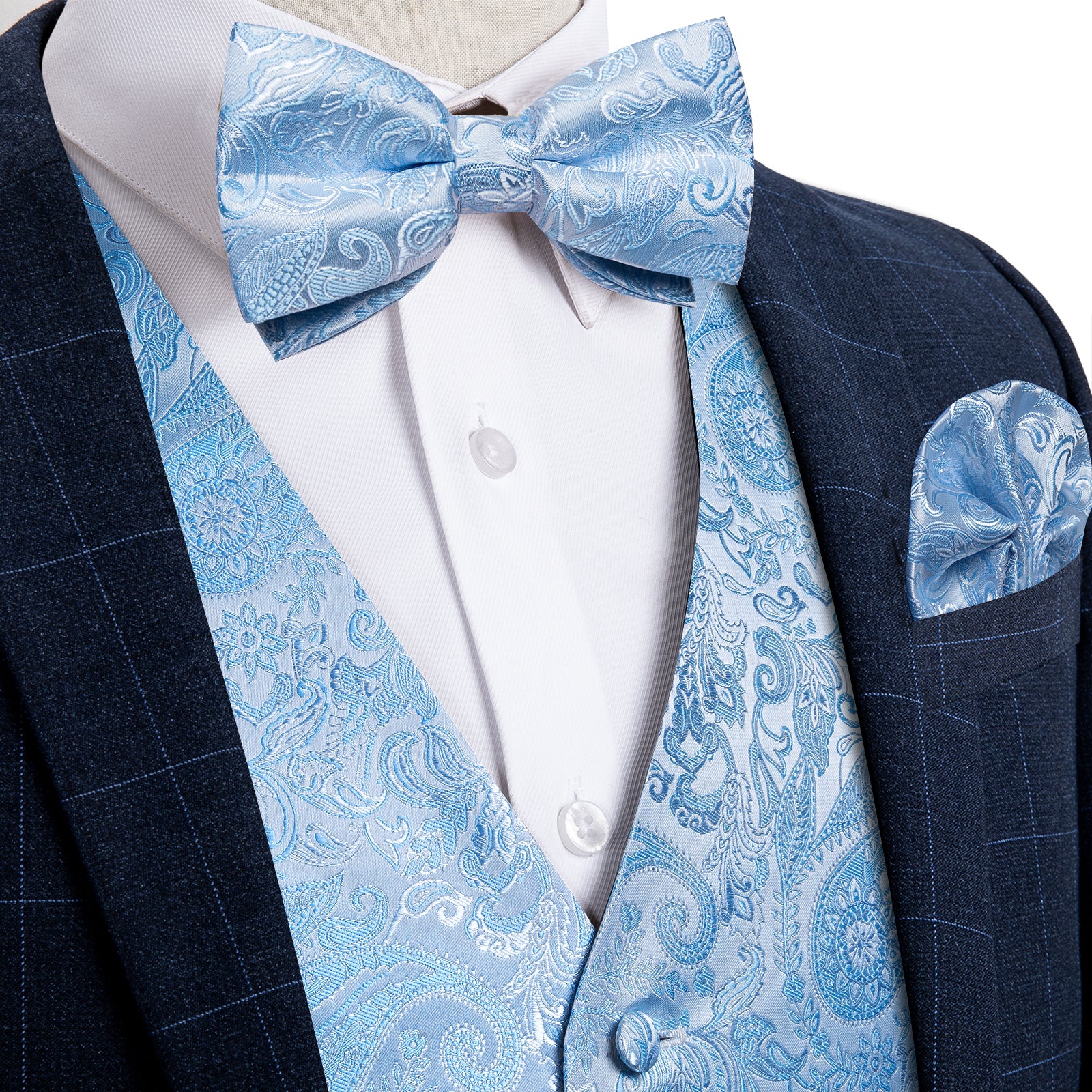 classic paisley sky blue waistcoat for men
