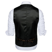 Black Golden Paisley Jacquard Silk V Neck Vest Necktie Pocket square Cufflinks Lapel Pin Set