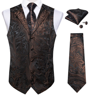 Claret Floral Jacquard V Neck Waistcoat Vest Necktie Handkerchief Cufflinks Set