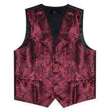 Red Floral Jacquard V Neck Waistcoat Vest Tie Handkerchief Cufflinks Set