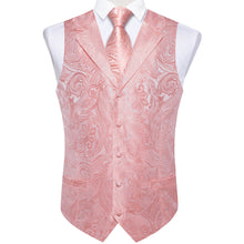 Pink Floral Jacquard V Neck Waistcoat Vest Tie Pocket Square Cufflinks Set