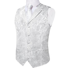White Floral Jacquard V Neck Waistcoat Vest Necktie Pocket Square Cufflinks Set
