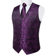 Men's Classic Purple Floral Jacquard Silk Waistcoat Vest Tie Handkerchief Cufflinks Suit Set