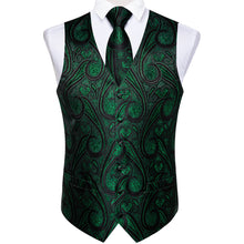 classic black green flower vest tie pocket square cufflinks set for men