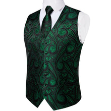 classic black green flower vest tie pocket square cufflinks set for men