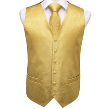 Gold Yellow Paisley Jacquard Silk Waistcoat Vest Handkerchief Cufflinks Tie Vest Suit Set (3830231236650)