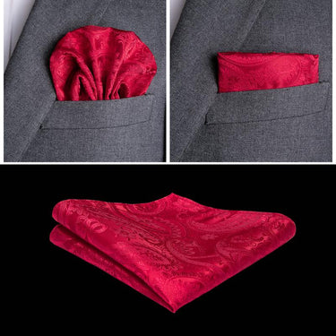 Men's Classic Red Paisley Jacquard Silk Waistcoat Vest Handkerchief Cufflinks Tie Vest Suit Set (1929660923946)