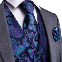 blue purple paisley mens silk vest with tie habky cufflinks set