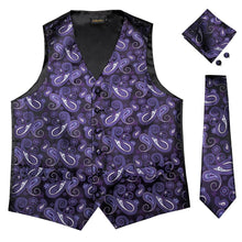 Men's Classic  Purple  Paisley Jacquard Silk Waistcoat Vest Handkerchief Cufflinks Tie Vest Suit Set (1929713909802)
