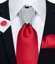 4PCS Red Solid Tie Silk Men's Tie Handkerchief Cufflinks Accessory Set