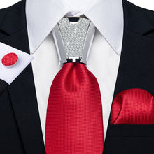 4PCS Red Solid Tie Silk Men's Tie Handkerchief Cufflinks Accessory Set
