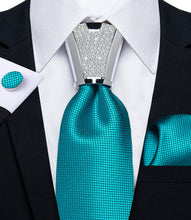 4PCS Blue solid Silk Men's Tie Handkerchief Cufflinks Accessory Set