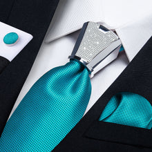 4PCS Blue solid Silk Men's Tie Handkerchief Cufflinks Accessory Set