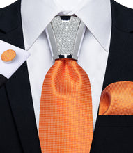 4PCS Orange solid Silk Men's Tie Handkerchief Cufflinks Accessory Set