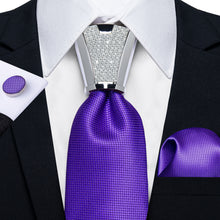 Plaid Mens Silk Deep Purple Tie Set for Mens Black Suit White Shirt