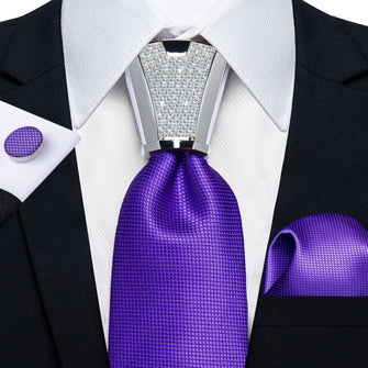 4PCS Purple solid Silk Men's Tie Handkerchief Cufflinks Accessory Set