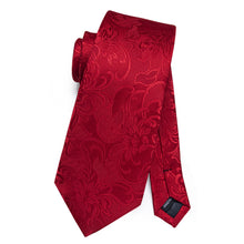 Red Floral Silk Tie Handkerchief Cufflinks Set