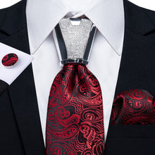 4PCS Red Black Paisley Silk Men's Tie Handkerchief Cufflinks Accessory Set