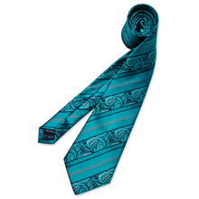 Green Stripe Paisley Splicing Men's Silk Tie Handkerchief Cufflinks Set