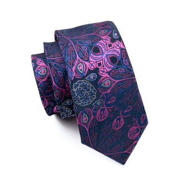 Black Purple Floarl Mens Tie Pocket Square Cufflinks Set (1909738504234)