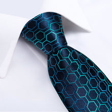 Blue Lattice Men's Tie Handkerchief Cufflinks Clip Set