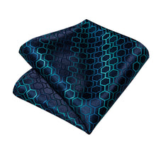 Blue Lattice Men's Tie Handkerchief Cufflinks Clip Set
