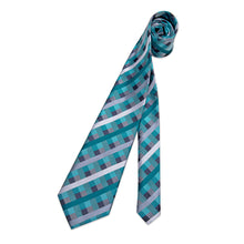 Blue Stripe Lattice Men's Silk Tie Handkerchief Cufflinks Set