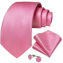 New Pink Solid Men's Tie Handkerchief Cufflinks Set