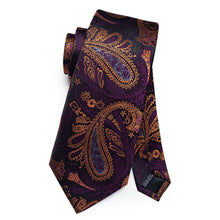 Purple Gold Paisley Silk Tie Handkerchief Cufflinks Set