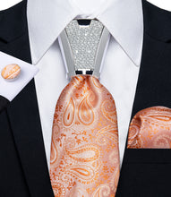 4PCS Light Orange Paisley Silk Men's Tie Handkerchief Cufflinks Accessory Set