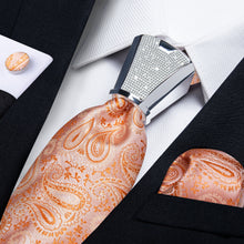 4PCS Light Orange Paisley Silk Men's Tie Handkerchief Cufflinks Accessory Set