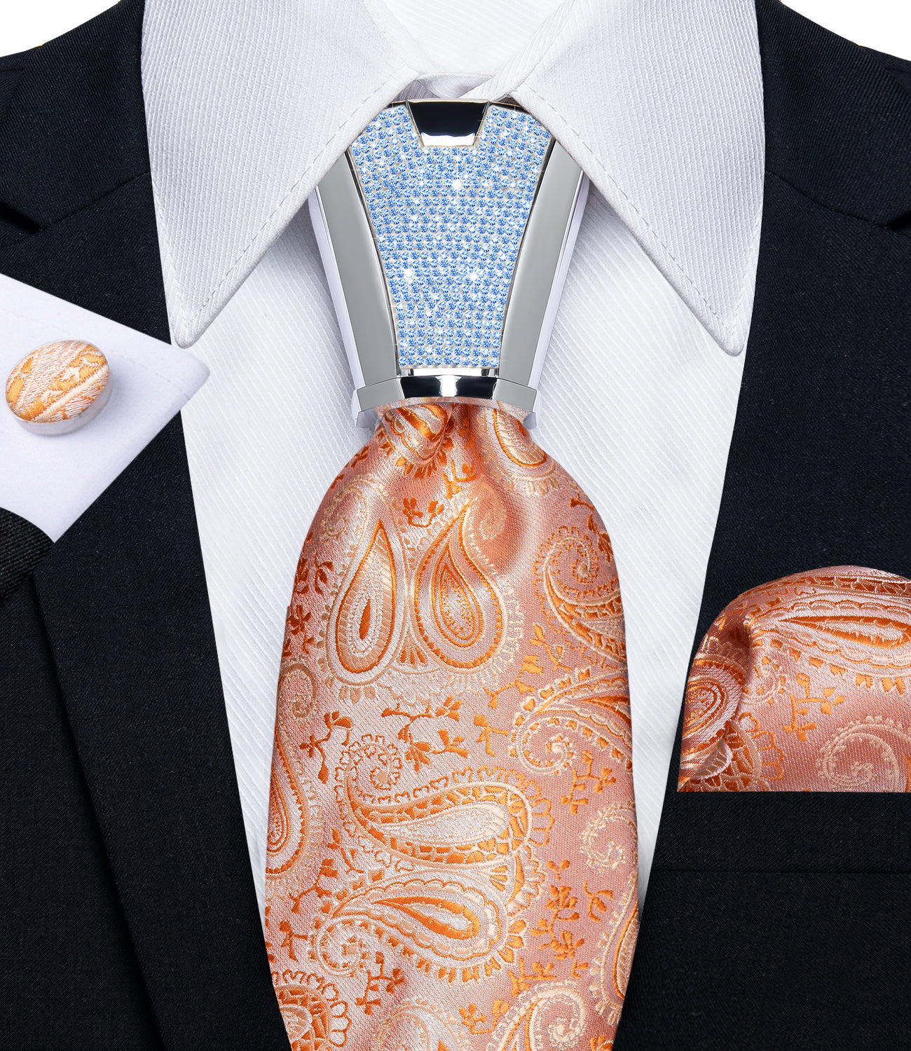 high quality pink orange paisley silk mens wedding ties pocket square cufflinks set with mens tie accessory ring set for dress suit top