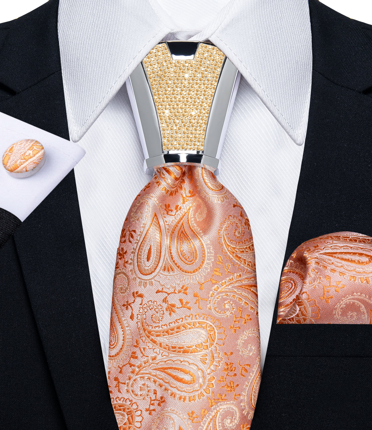 high quality pink orange paisley silk mens wedding ties pocket square cufflinks set with mens tie accessory ring set for dress suit top