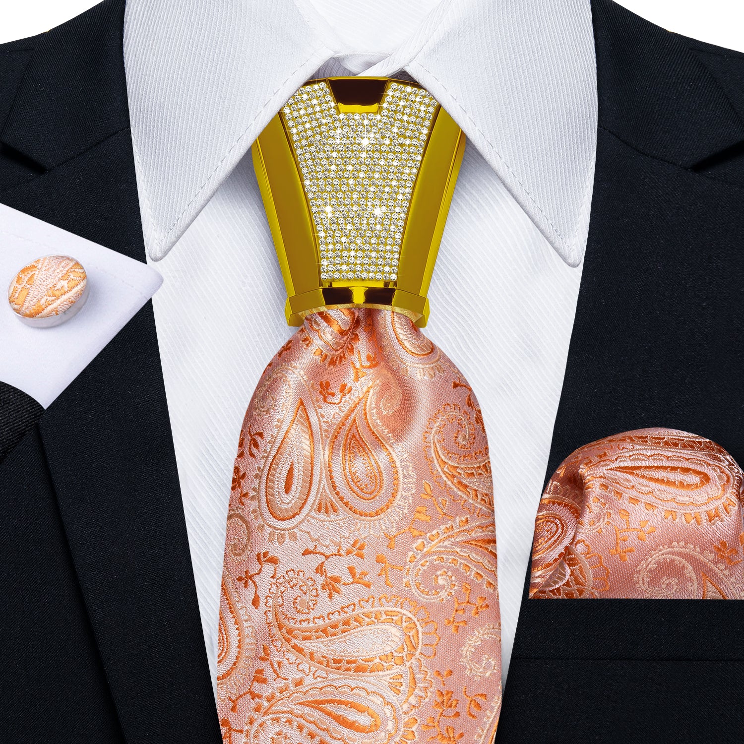 high quality pink orange paisley silk mens wedding ties pocket square cufflinks set with mens tie accessory ring set for dress suit top