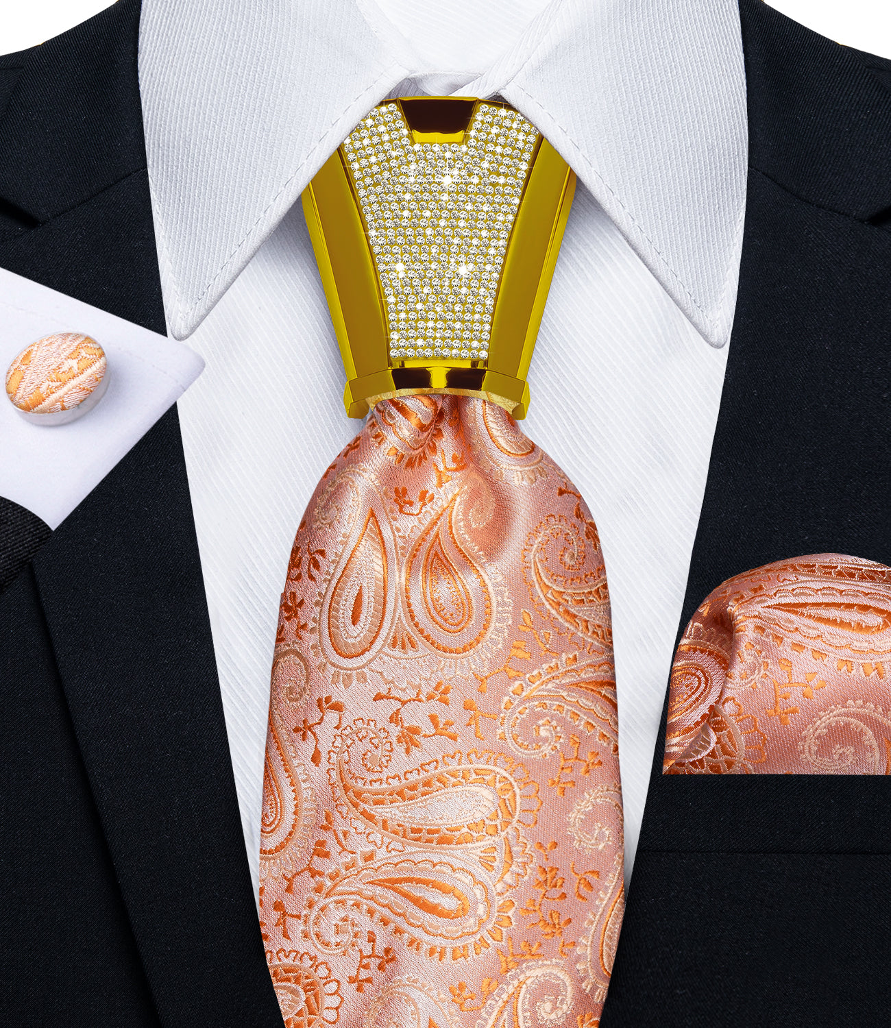 high quality pink orange paisley silk mens wedding ties pocket square cufflinks set with mens tie accessory ring set for dress suit top