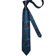 Black Teal Floral Men's Tie Pocket Square Cufflinks Set