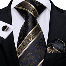 Black Golden Floral Silk Tie